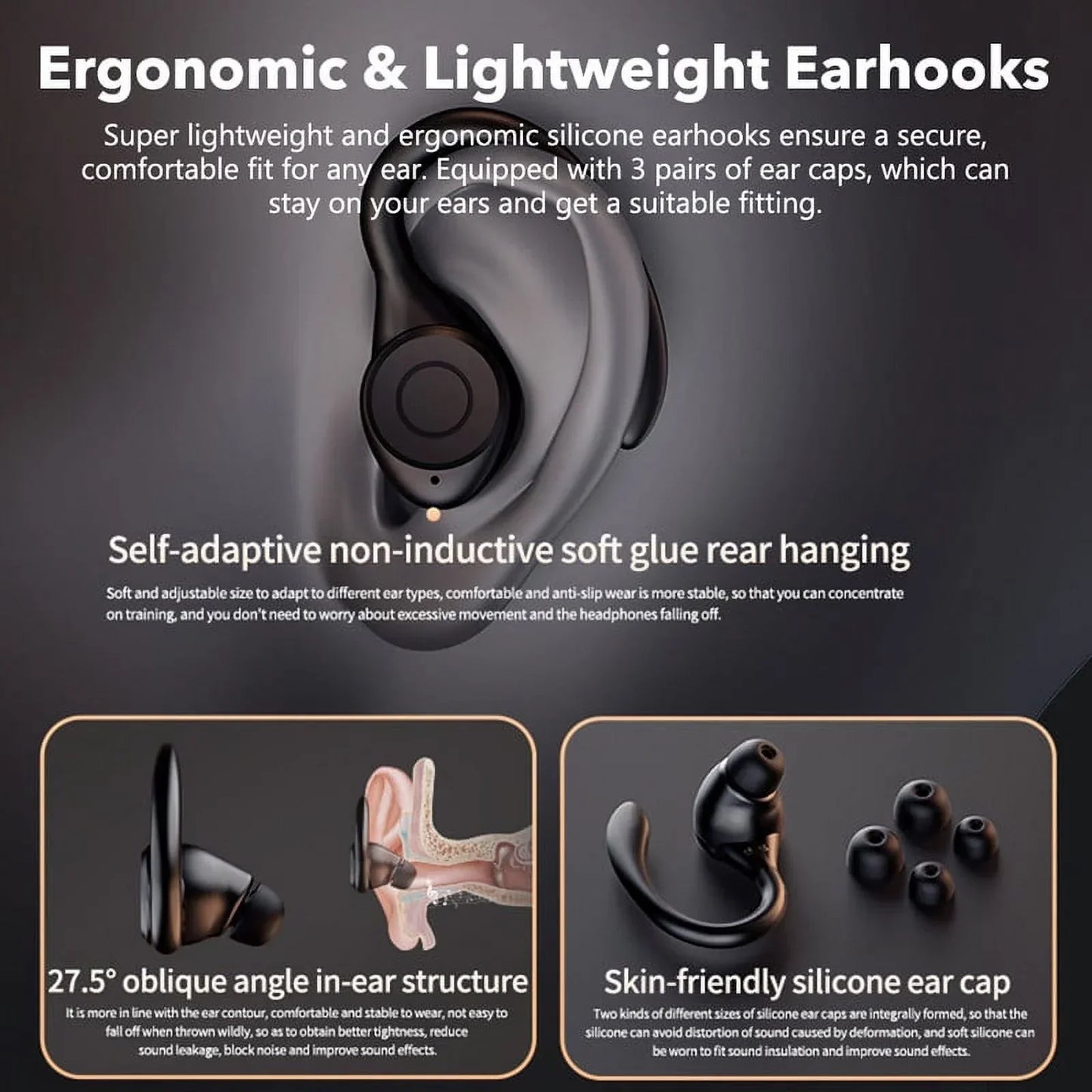 Wireless Earbuds Bluetooth 5.3 TWS Headphones LED Diaplay Hi-Fi Sweatproof Noise Canceling Earhooks Earphone with Charging Case