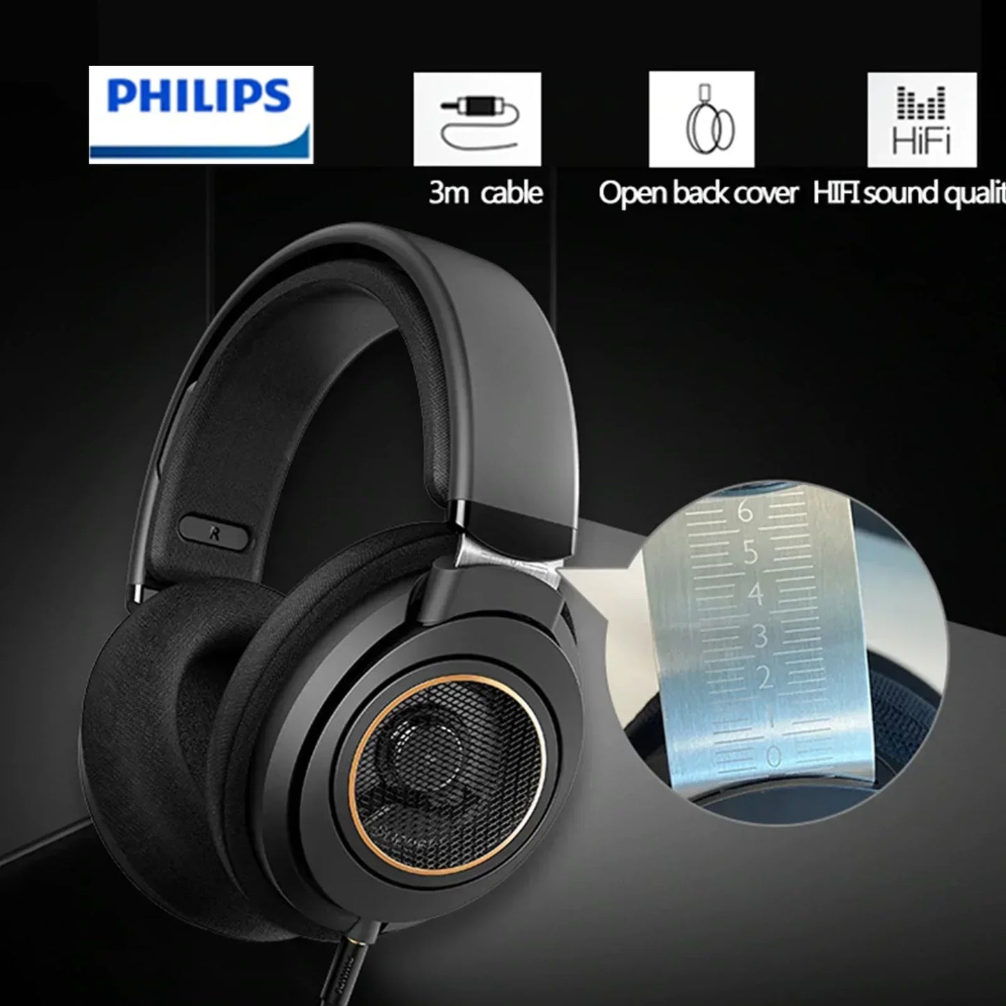 Philips over-ear open-back gaming headset with adjustable headband and HiFi sound quality