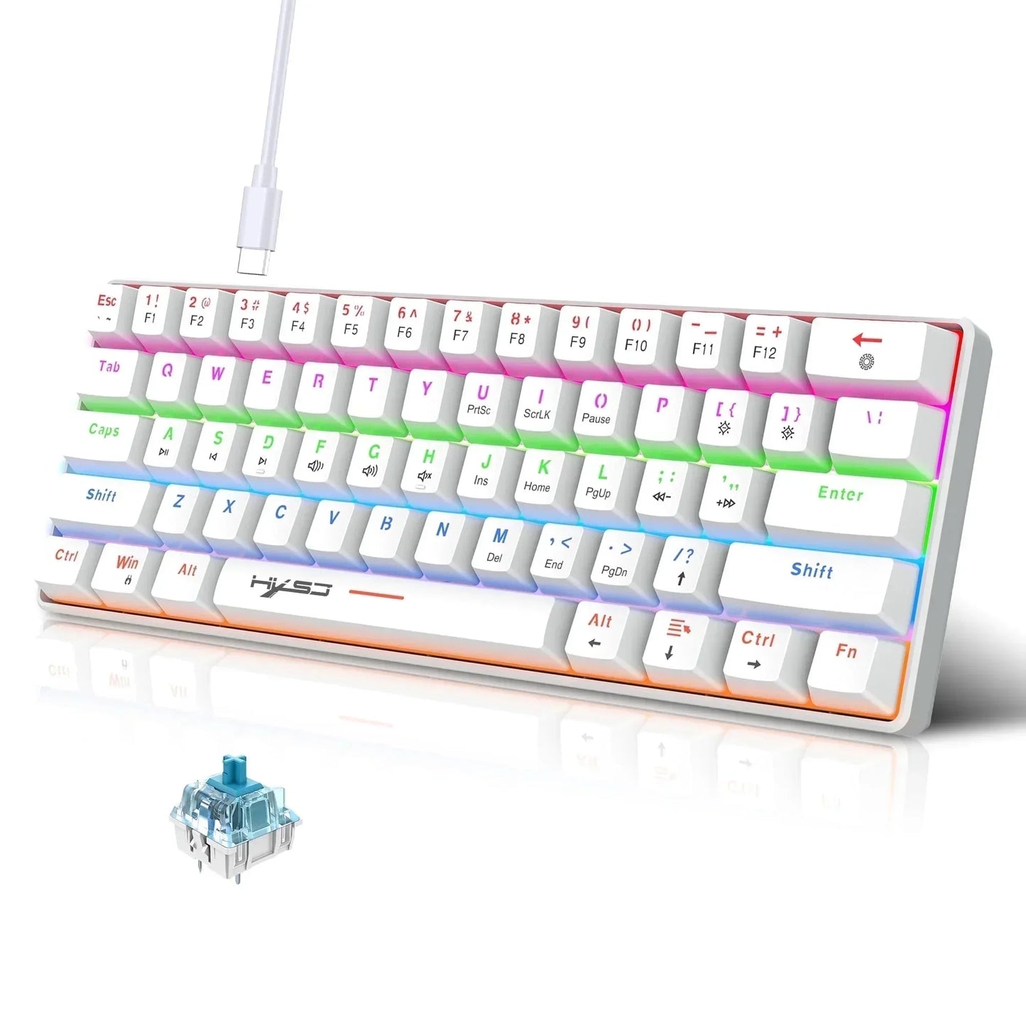 RGB mechanical gaming keyboard with white keycaps and blue switch, Byte Style retro gear