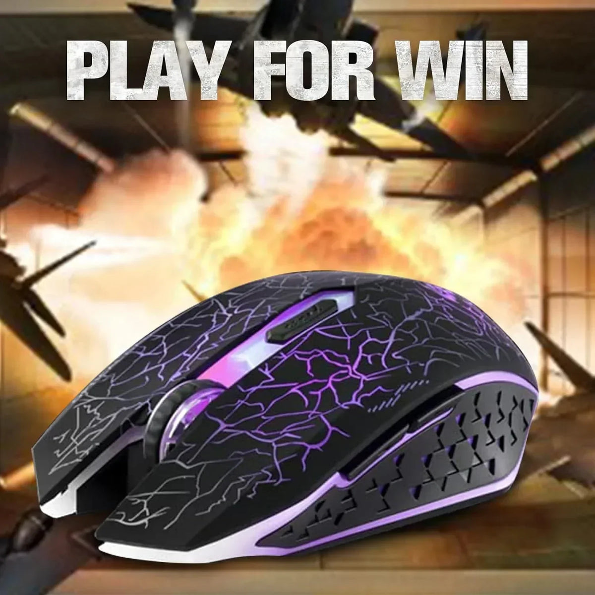 C10 Wireless Gaming Mouse Rechargeable Silent Optical Mice 7 Colors LED Lights, 7 Buttons 2400/1600/800DPI (Black)