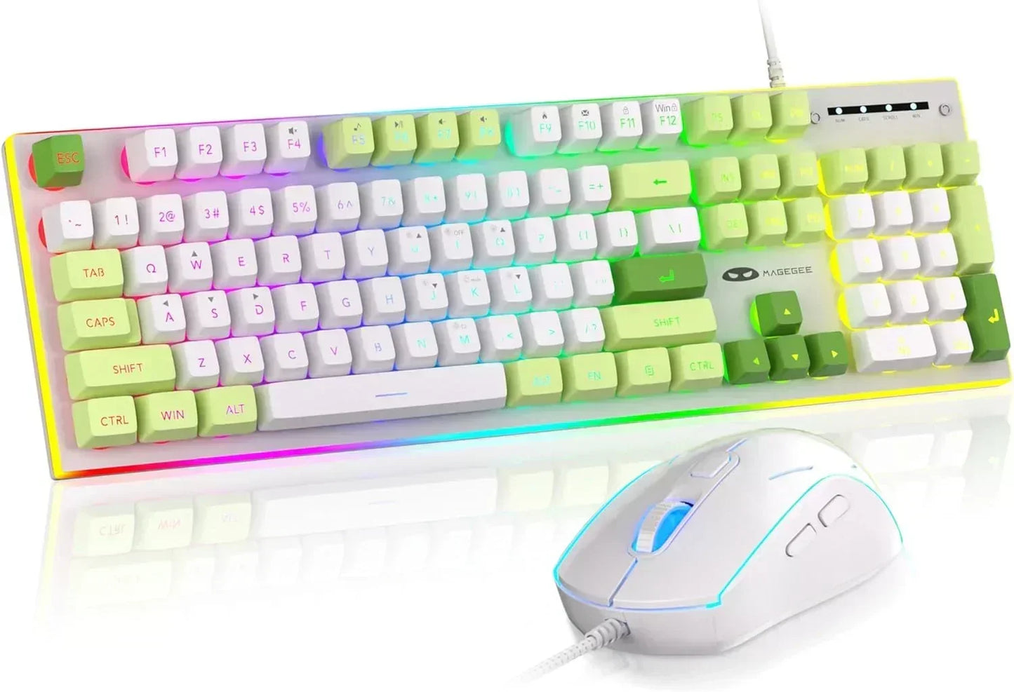 GT838 Gaming Keyboard and Mouse Combo, 104 Keys RGB Backlit Quiet Wired Keyboards for Laptop PC MAC, with Number Pad, Metal Panel, Anti-Ghosting, Pink