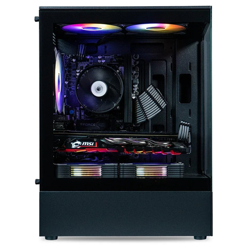 Custom gaming PC with MSI graphics card, RGB fans, and compact black case from Byte Style