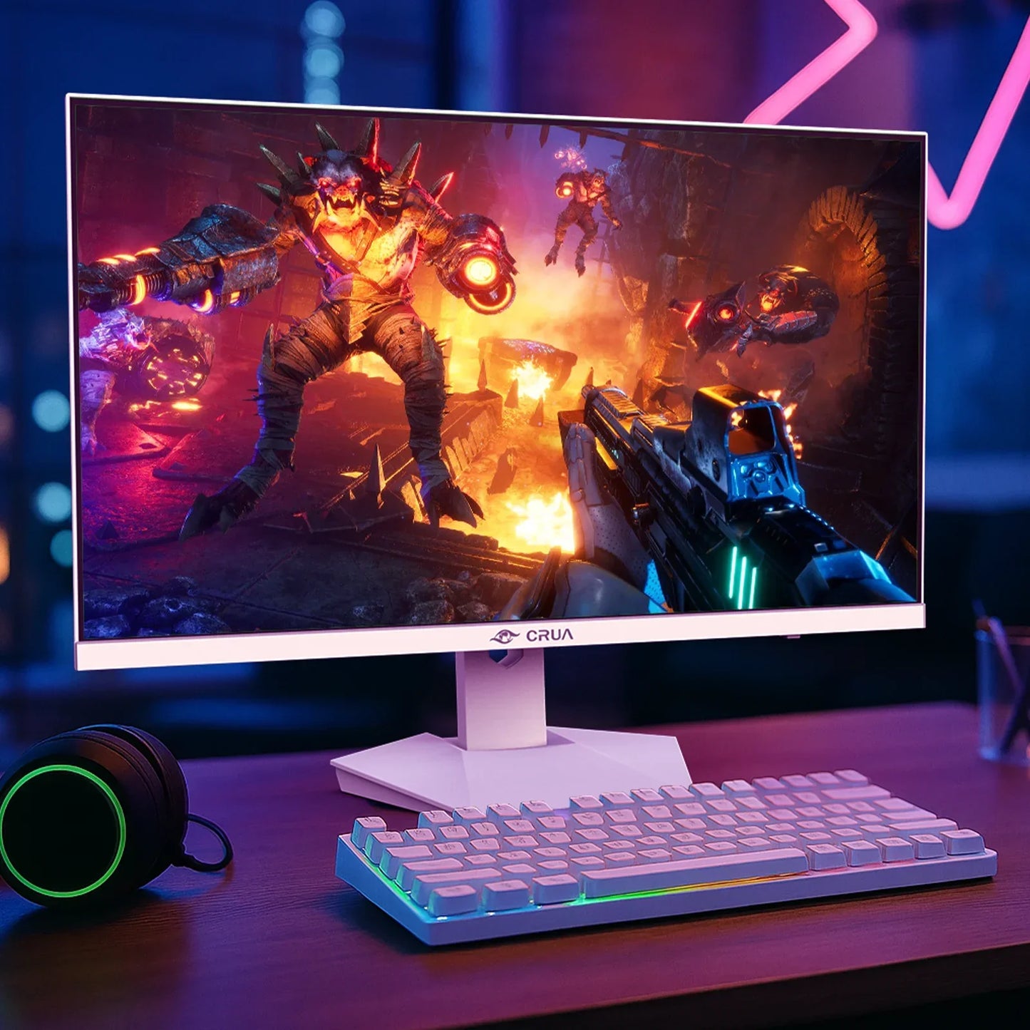 27โ Gaming Monitor, UHD (3840X2160) Dual Mode (4K 160Hz or FHD 320Hz), 120% Srgb, Support Freesync, Built-In Speakers, RGB Lighting, HDMI & DP, Height Adjustable, Wall Mount Install-White