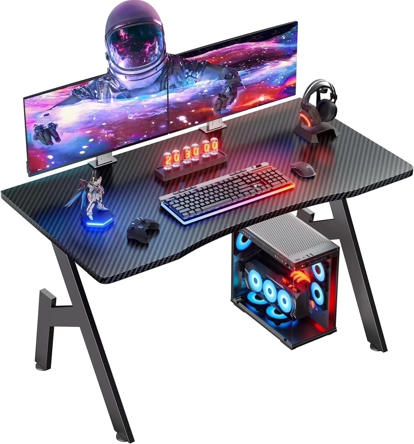 55 Inch Gaming Desk, Ergonomic Gaming Table, Computer Desk with Headphone Hook & Cup Holder