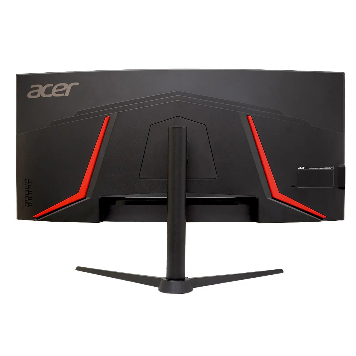 Back view of Acer curved gaming monitor with black and red design and adjustable stand