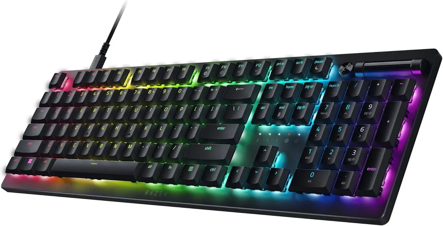 RGB gaming keyboard with colorful backlit keys, ideal for modern PC gaming setups