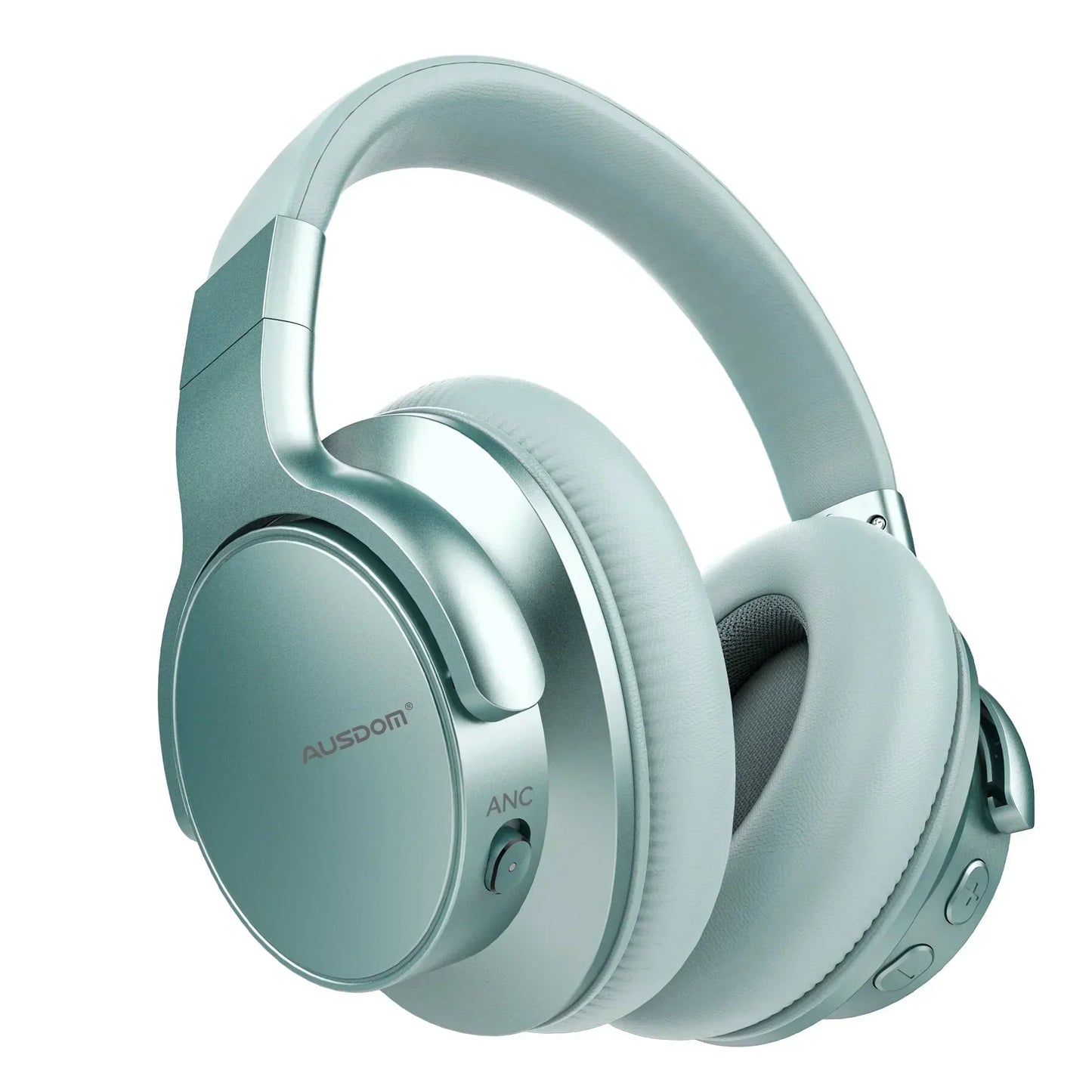 Silver over-ear gaming headphones with noise-canceling, padded ear cups, and control buttons.