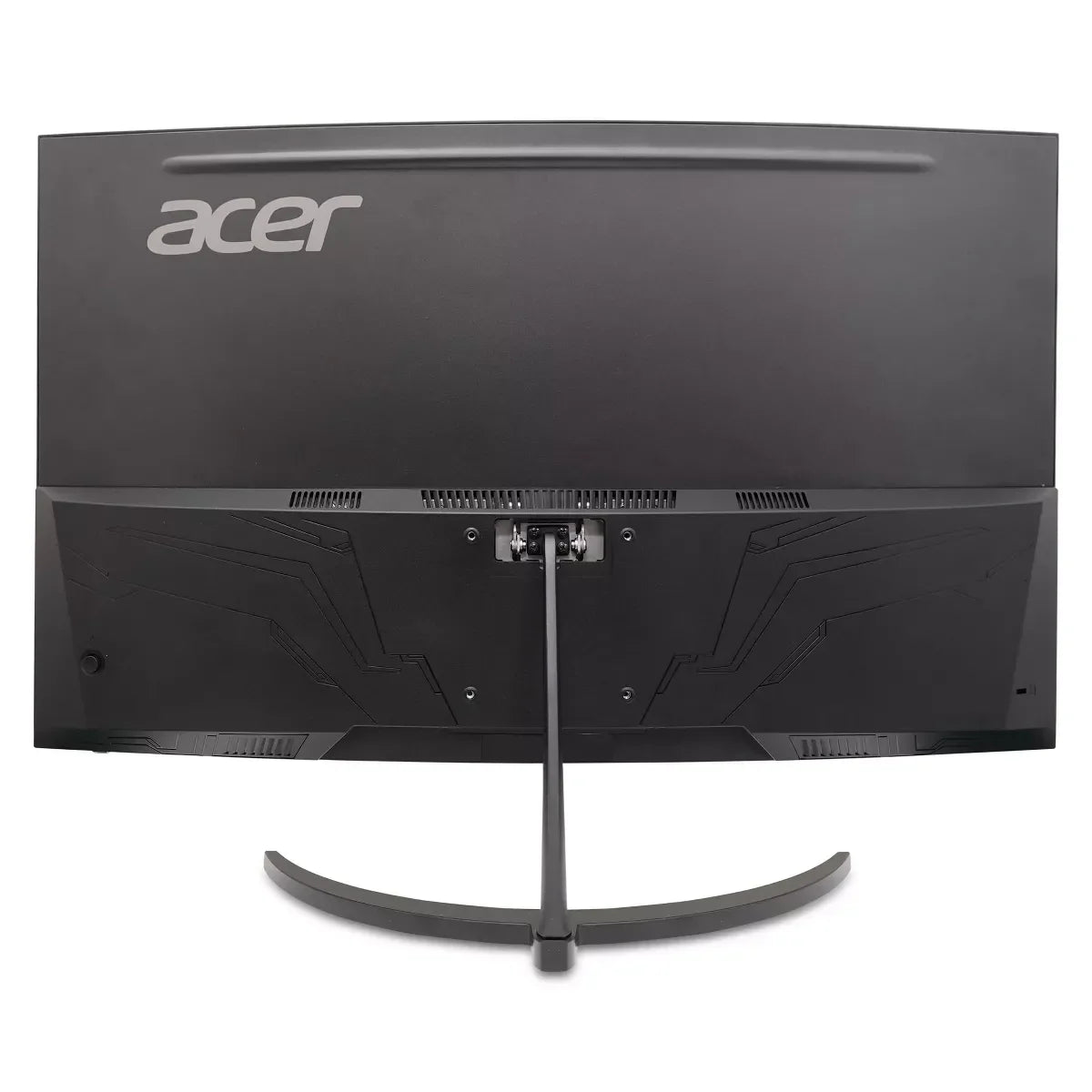Rear view of black Acer curved gaming monitor with stand and ventilation vents