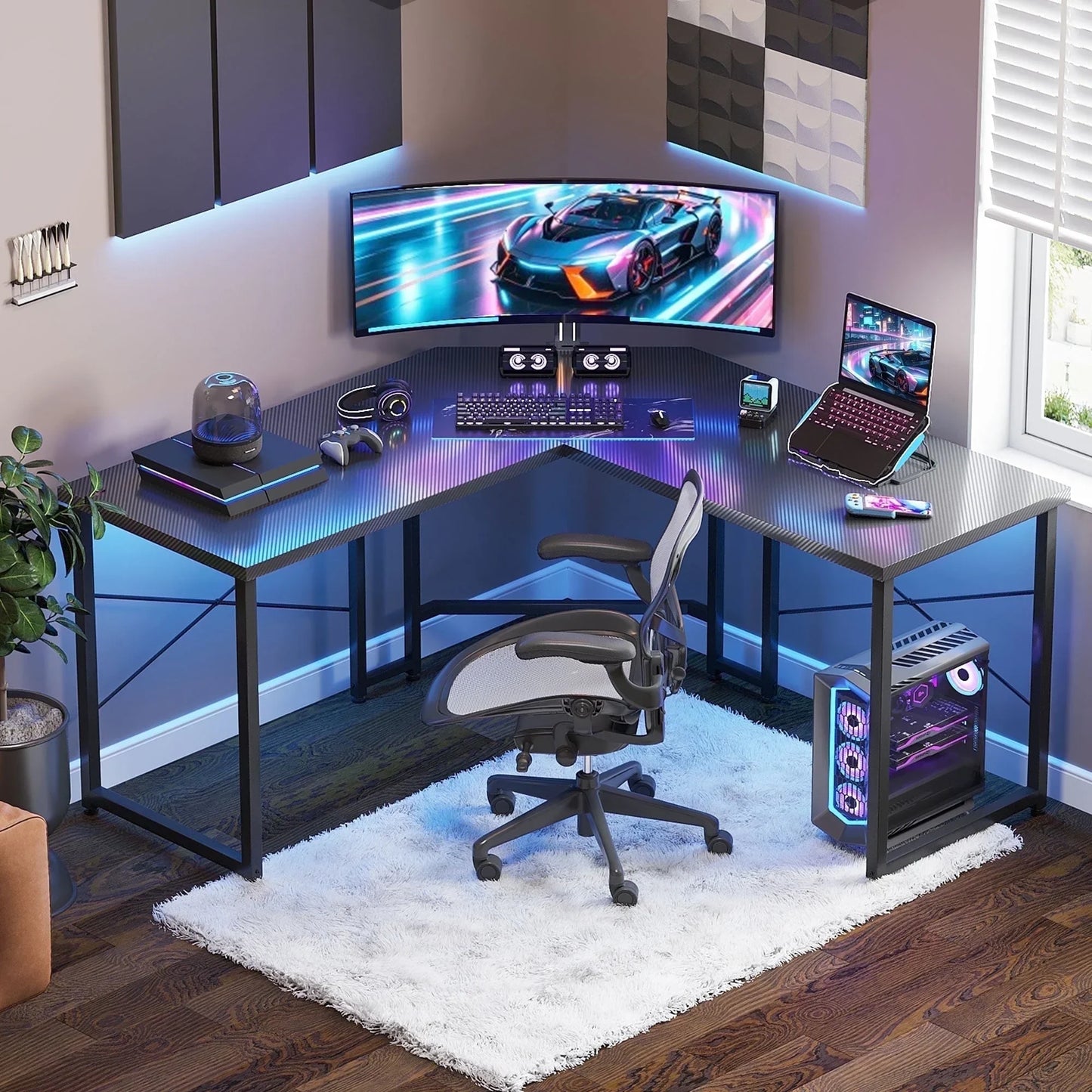 Computer Desk L Shaped, 51 Inch Reversible L Shaped Desk, Gaming Desk, Home Office Desk, Pink