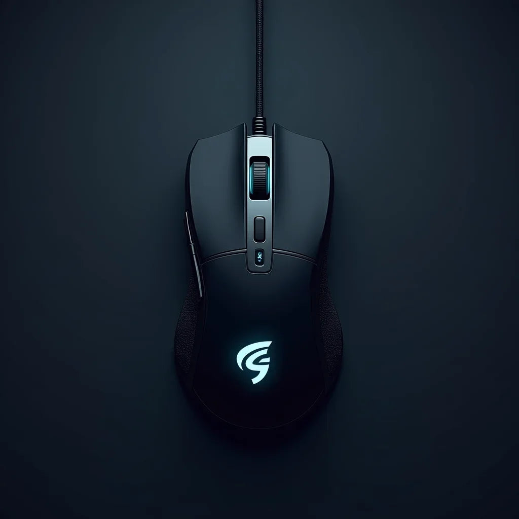 RGB gaming mouse with illuminated logo on dark background, Byte Style gaming gear