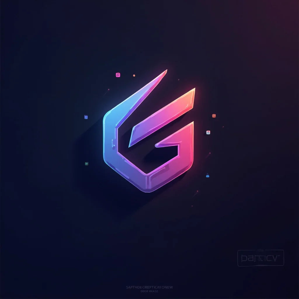 Retro 8-bit gradient gaming logo with neon RGB colors on dark background, Byte Style