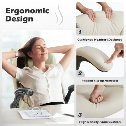 Ergonomic office chair with cushioned headrest, flip-up armrests, and high-density foam for comfort