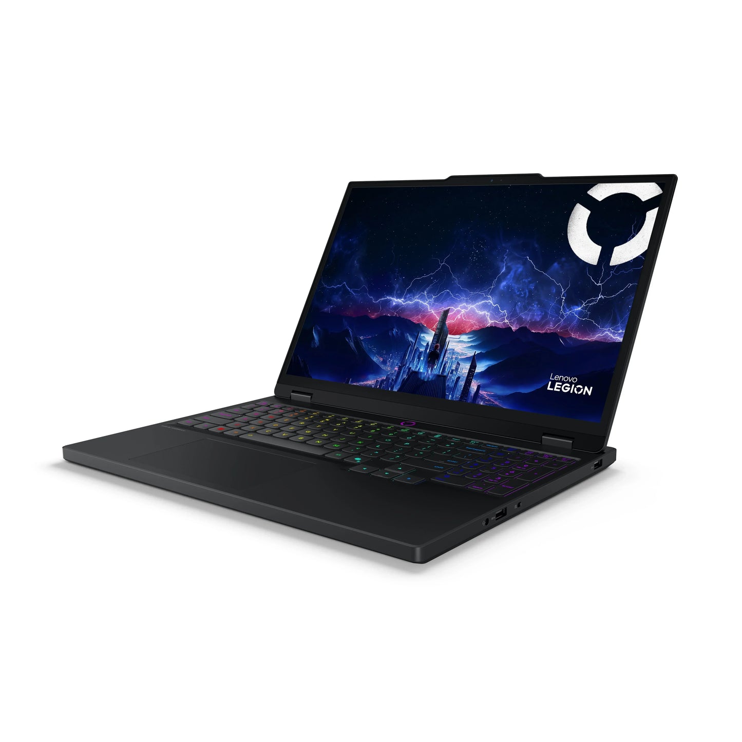 Lenovo Legion gaming laptop with RGB keyboard and fantasy game scene on screen