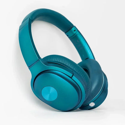 Metallic teal over-ear gaming headset with padded ear cups on white background