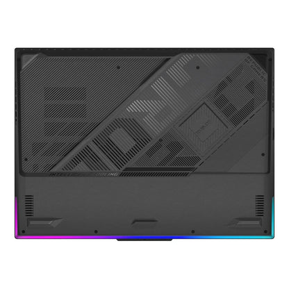 Gaming laptop bottom panel with RGB lighting and ventilation design, optimized for cooling