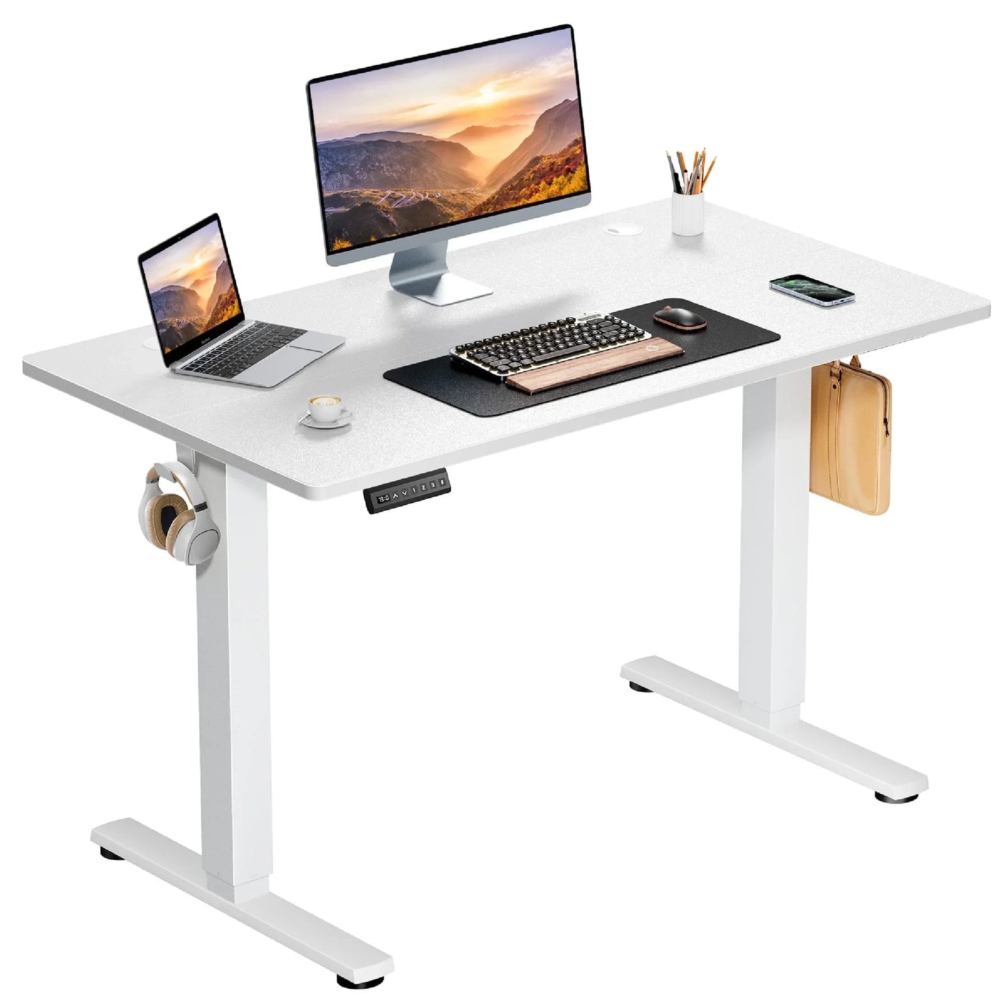40X24 Inch Electric Standing Desk, Ergonomic Rising Modern Lift Motorized Gaming Desktop Workstation for Work Home Office, Height Adjustable, White