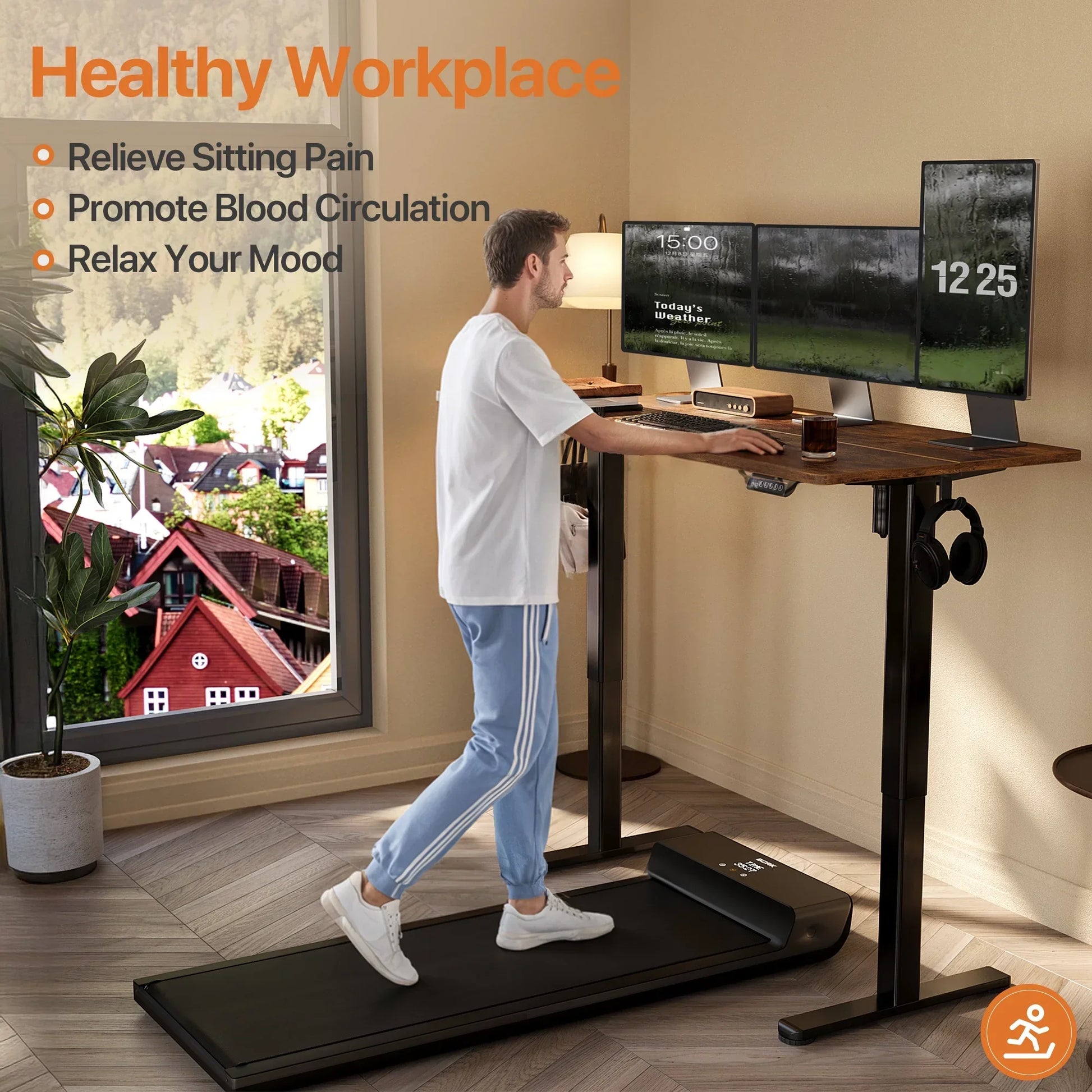 48" Electric Standing Desk - Adjustable Height Stand up Home Office Desk, Sit to Stand Desk with Splice Board, Rustic Brown Computer Table for Corner Small Space