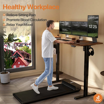 48" Electric Standing Desk - Adjustable Height Stand up Home Office Desk, Sit to Stand Desk with Splice Board, Rustic Brown Computer Table for Corner Small Space