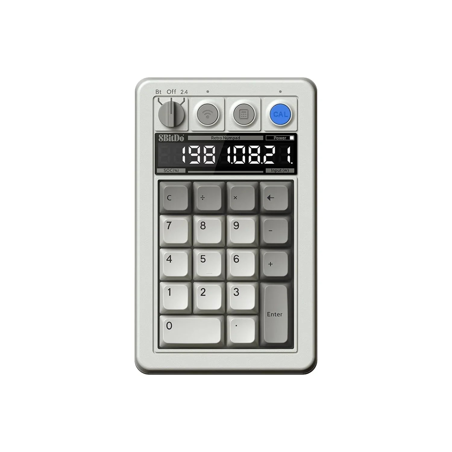 Retro 8-bit style wireless numeric keypad with LCD display and calculator buttons
