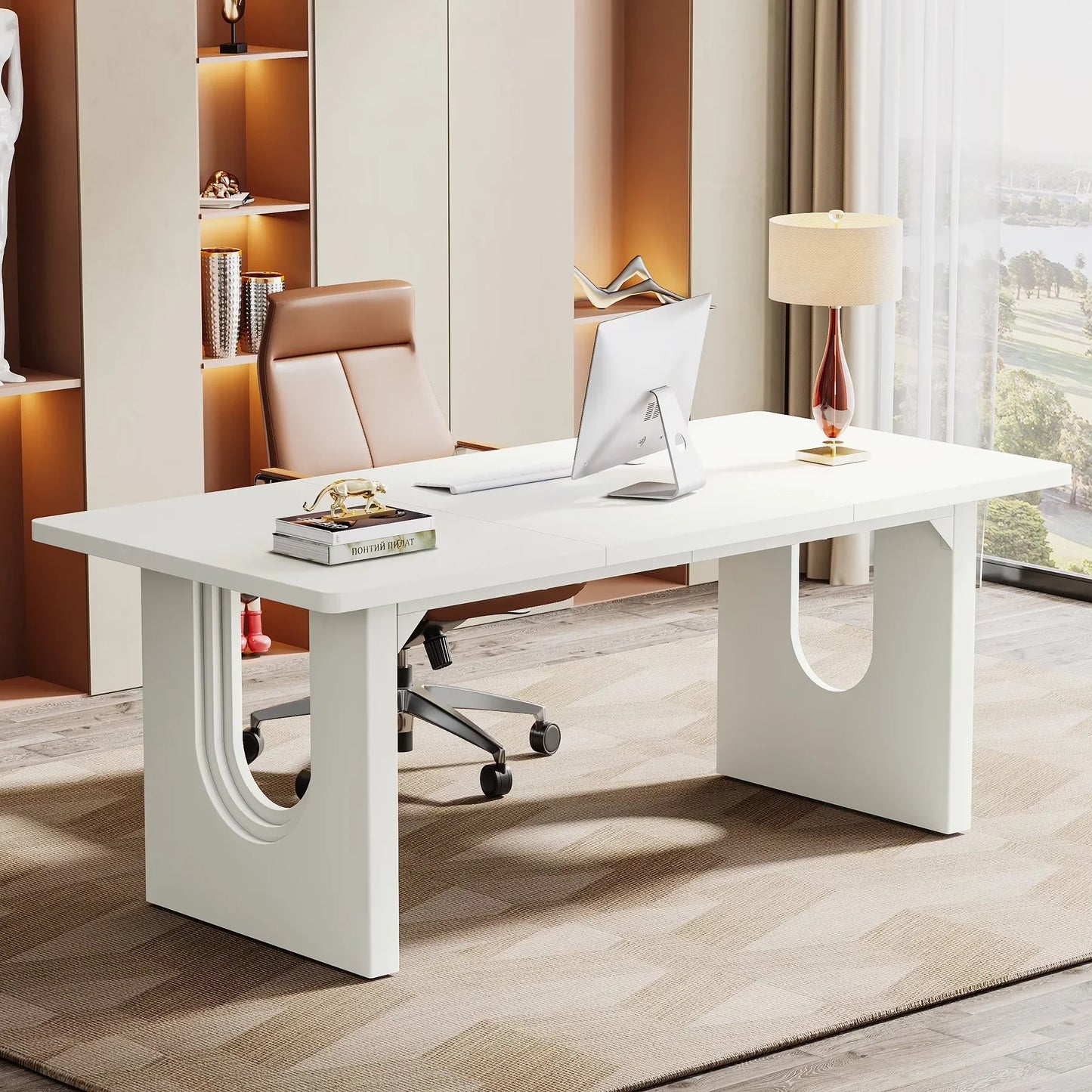 Modern Executive Desk, 70.9" Large Office Computer Desk, Conference Table Meeting Room Table, Simple Workstation Business Furniture for Home Office, Black
