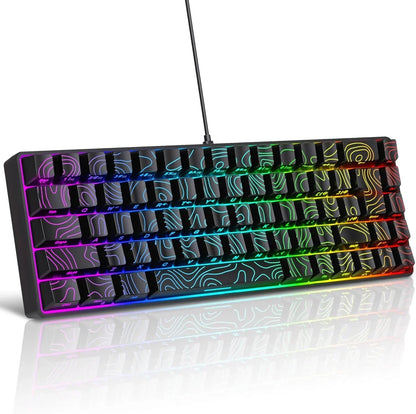 RGB backlit gaming keyboard with black keys and retro-inspired topographic design, Byte Style