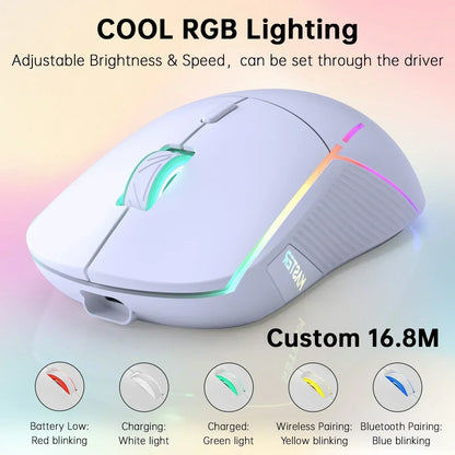 Wireless Gaming Mouse,24000Dpi Adjustable,6 Programmable Buttons,75H Battery,3 Mode 2.4Ghz/Bluetooth 5.3/USB-C Wired, Rechargeable Gaming Mice for Pc,Mac,Computer,Laptop,Tablet-White