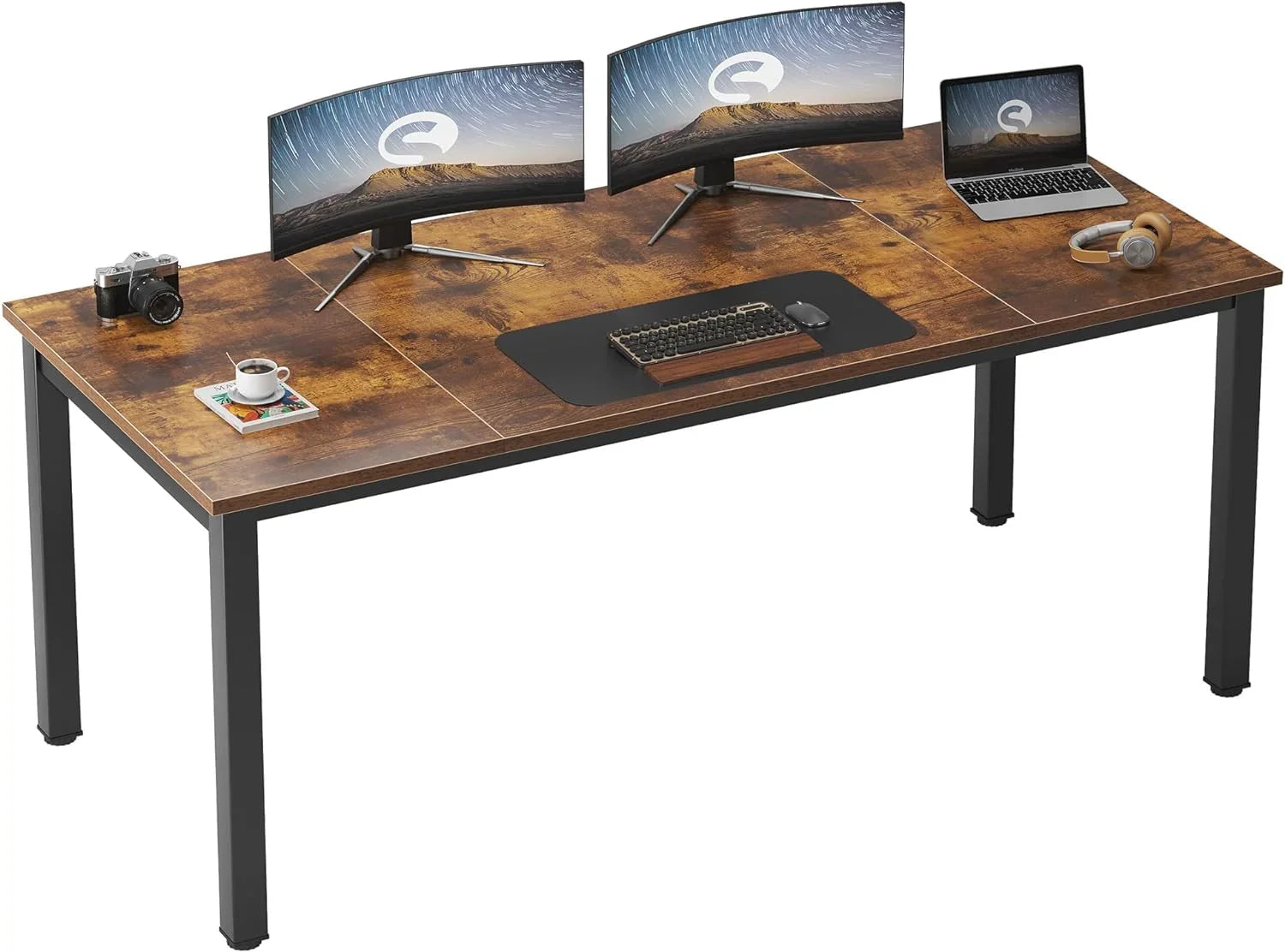 Computer Desk, 47 Inch Home Office Desk, Modern Simple Style Home Office Gaming Desk, Basic Writing Table for Study Student, Black Metal Frame, Black