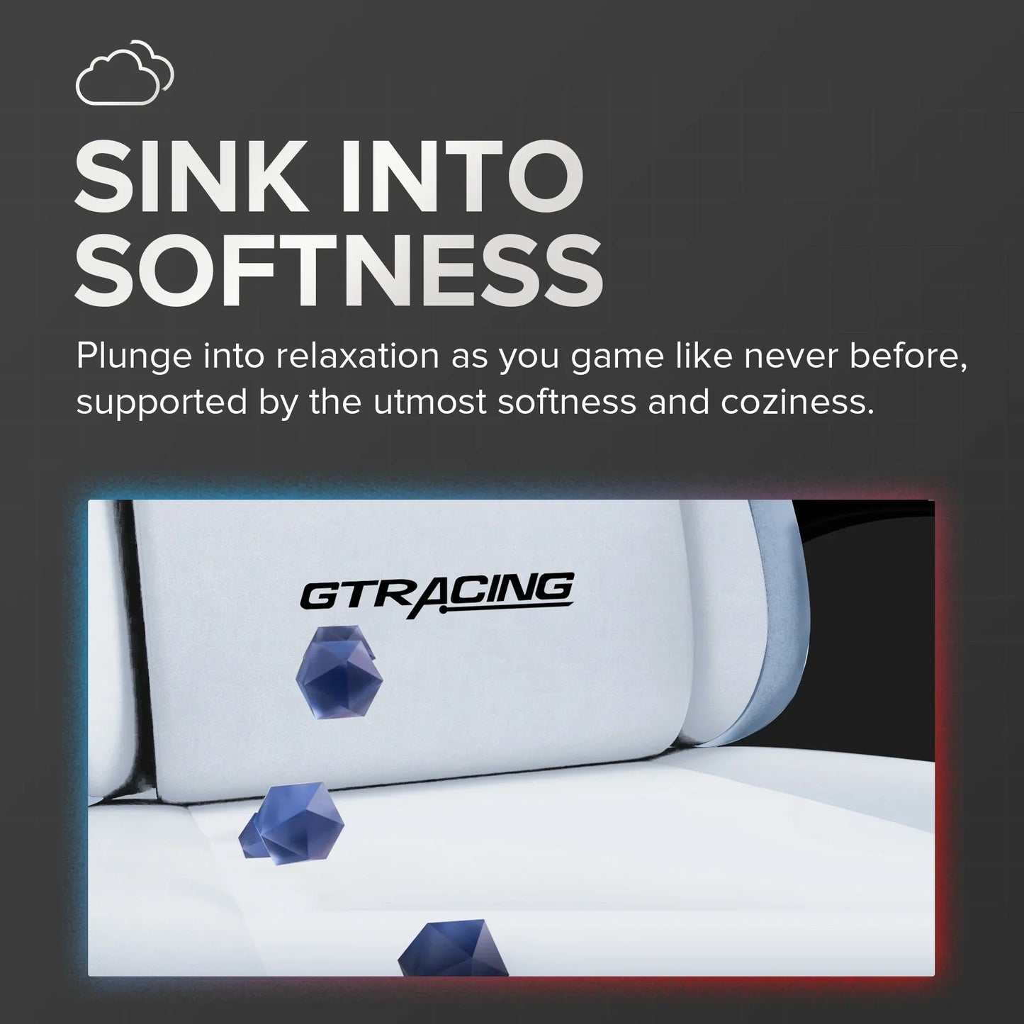 GTRACING white and blue gaming chair cushion close-up highlighting softness and coziness