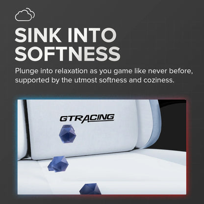GTRACING white and blue gaming chair cushion close-up highlighting softness and coziness