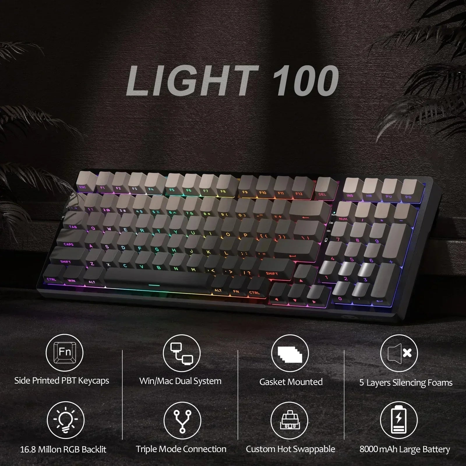Magegee LIGHT100 Wireless Creamy Keyboard, Gasket Structure Hot Swappable, 2....