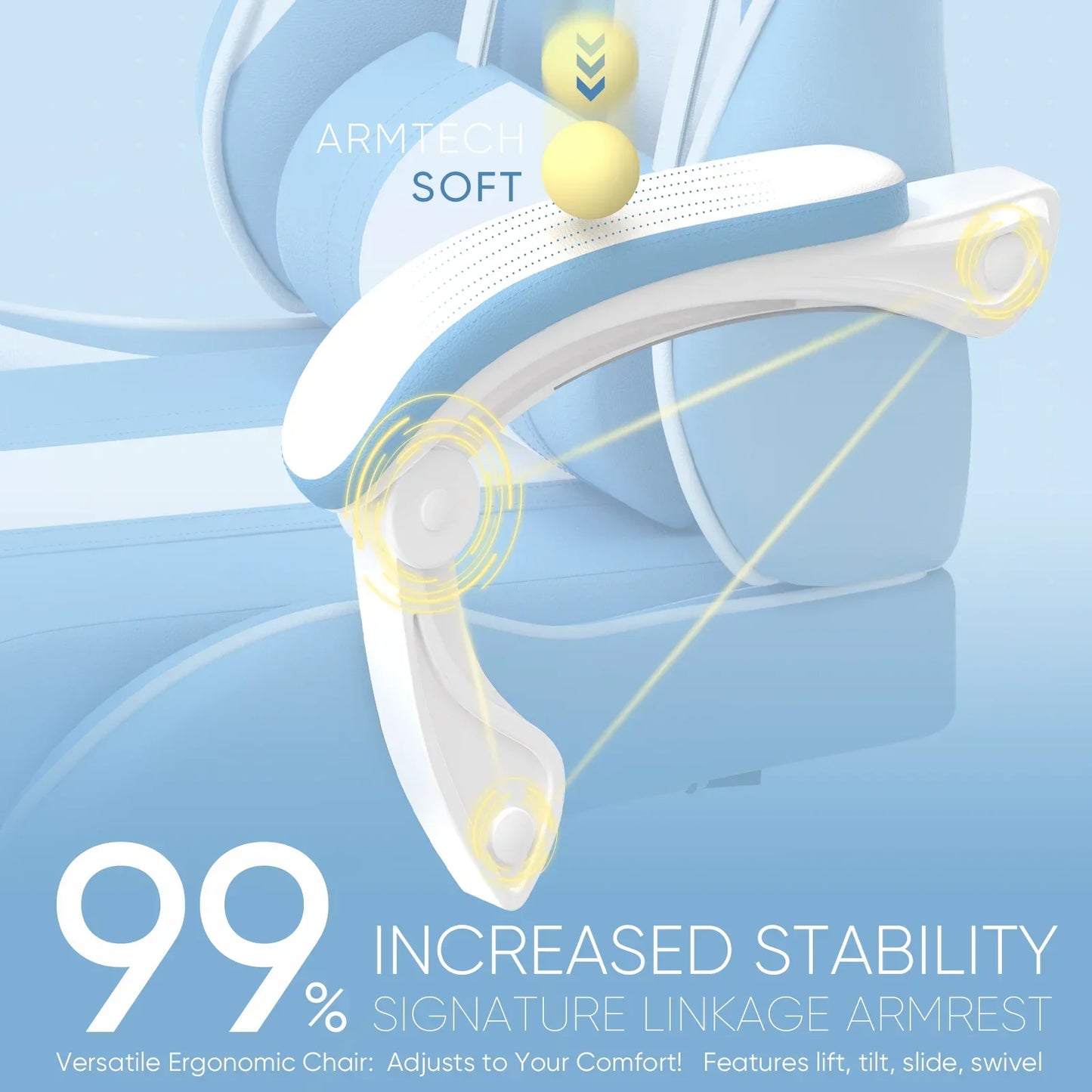 Ergonomic gaming chair armrest with 99% increased stability and soft ArmTech design