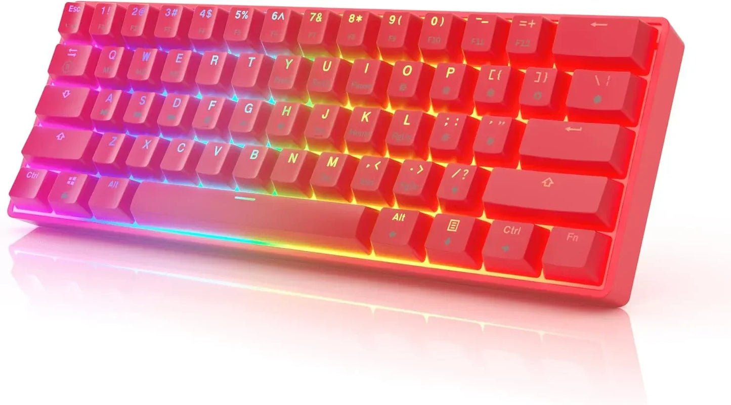Red RGB mechanical gaming keyboard with glowing 8-bit retro style, Byte Style setup.