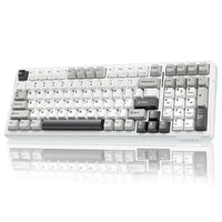 Retro 8-bit style mechanical gaming keyboard with gray and white keycaps on white background