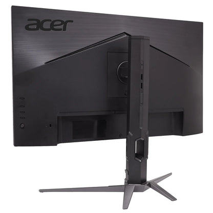 Back view of black Acer ultrawide curved monitor with adjustable stand and rear buttons