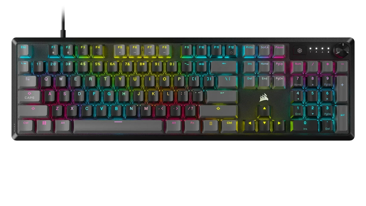 RGB backlit mechanical gaming keyboard with numeric keypad on white background