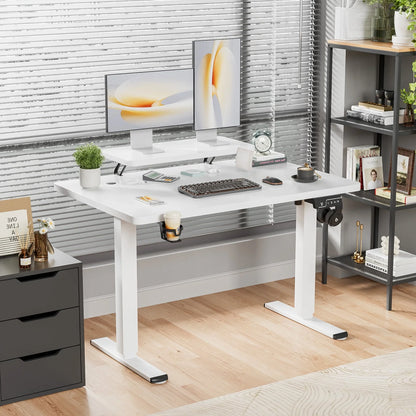47" Wide Home Office Electric Height Adjustable Standing Desk Lifting Range 28~46" Computer Desk with Monitor Stand,White