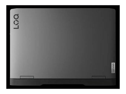 Closed gray Lenovo LOQ gaming laptop with minimal design on black background