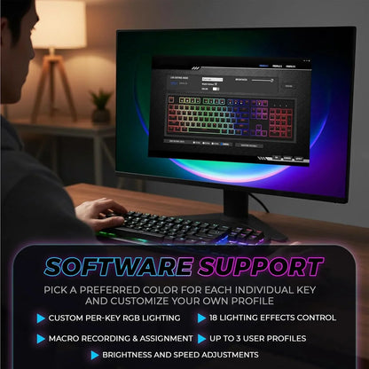 Gamer uses RGB keyboard software on PC monitor, customizing per-key lighting at Byte Style.