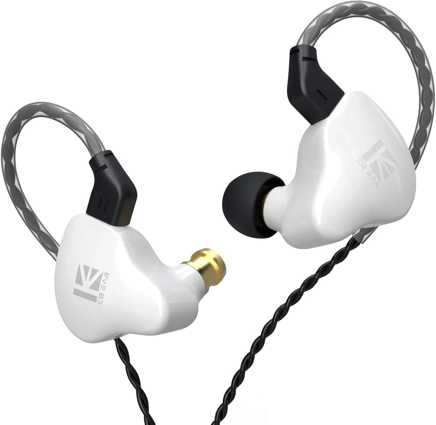 KBEAR KS1 Wired in Ear Headphones, Deep Bass Iem Earbuds Noise Cancelling in Ear Monitors Earphones with 1DD Driver, Ear Hooks Cable for Gaming Computer, Musician Stage, Drummer (Black without Mic)