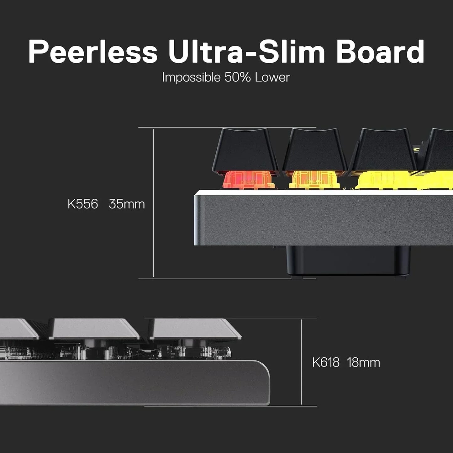 K618 PRO 3-Mode Wireless RGB Mechanical Keyboard, Bt/2.4Ghz/Wired Low Profile Win/Mac Gaming Keyboard W/Ultra-Thin Design, Dedicated Media Control & Linear Red Switch