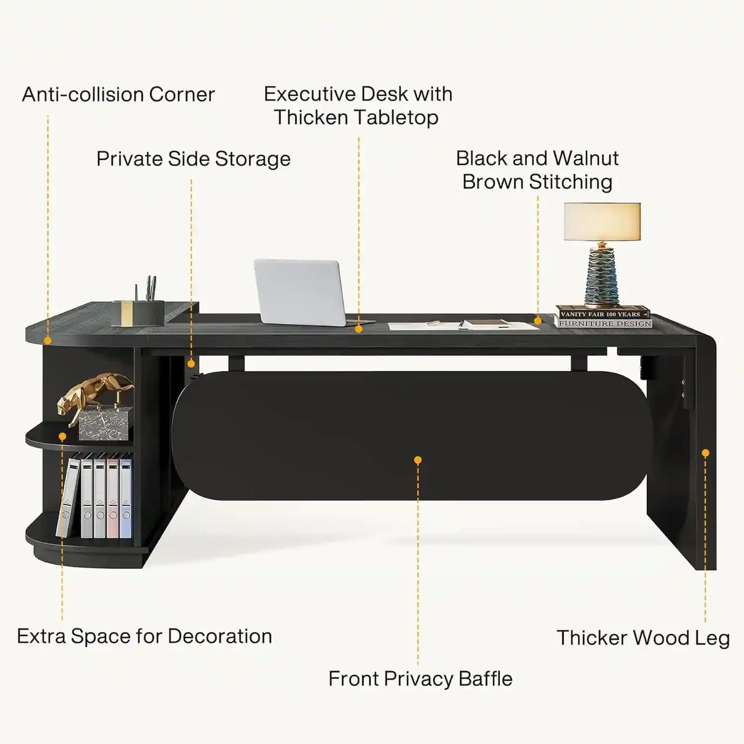 80 Inches Executive Desk, L-Shaped Office Desk with 55 Inches Cabine