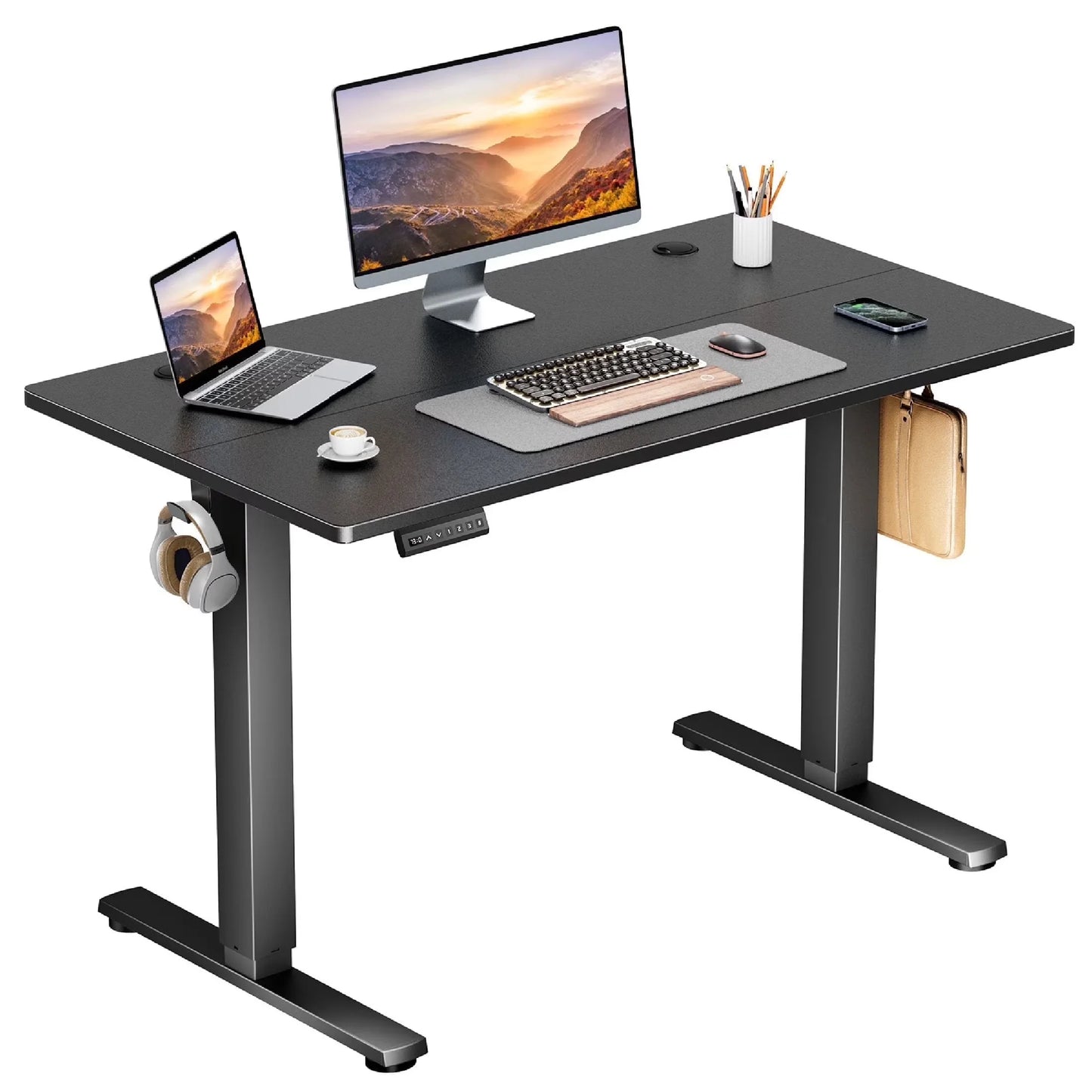 40X24 Inch Electric Standing Desk, Ergonomic Rising Modern Lift Motorized Gaming Desktop Workstation for Work Home Office, Height Adjustable, White