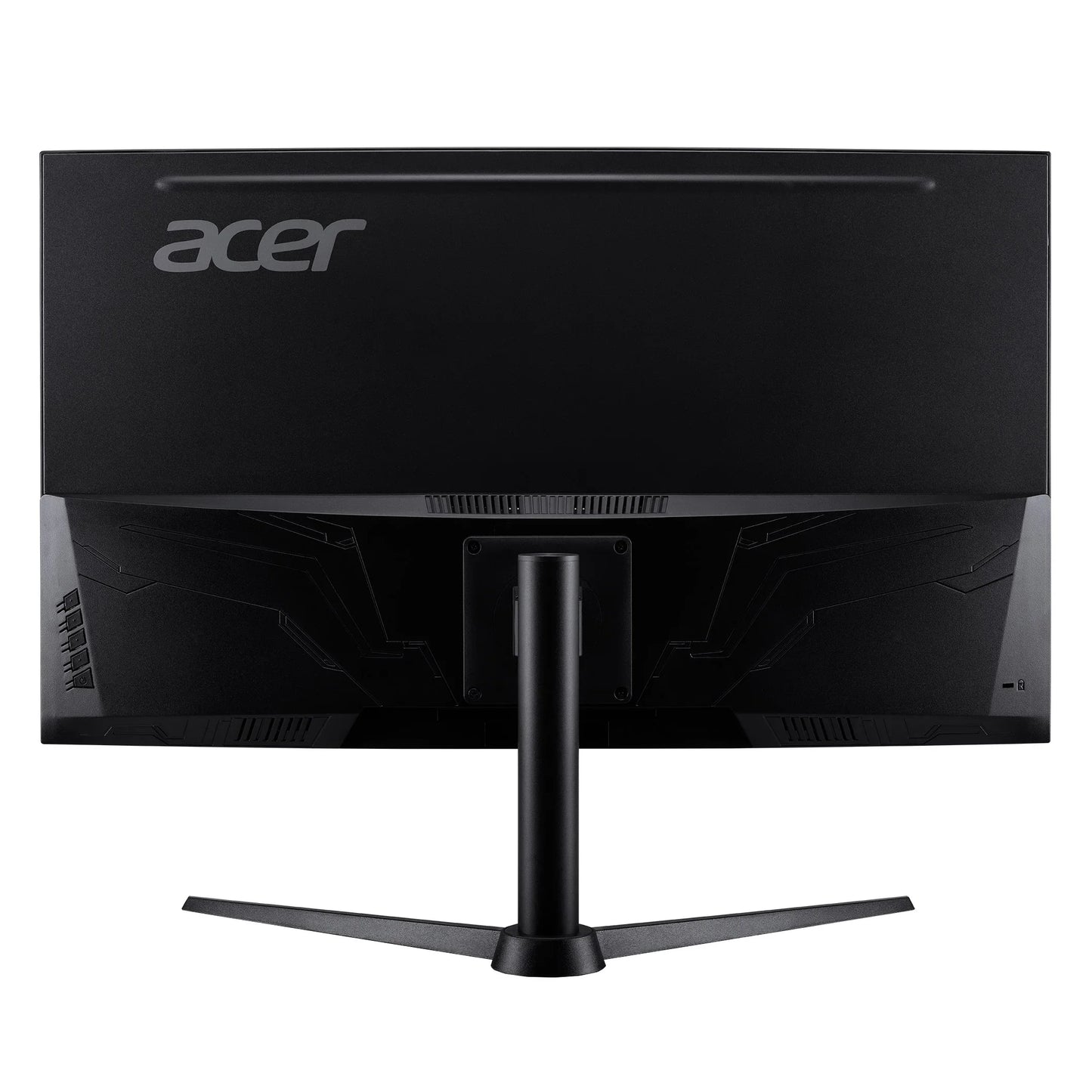 Rear view of black Acer ultrawide computer monitor with sturdy V-shaped stand
