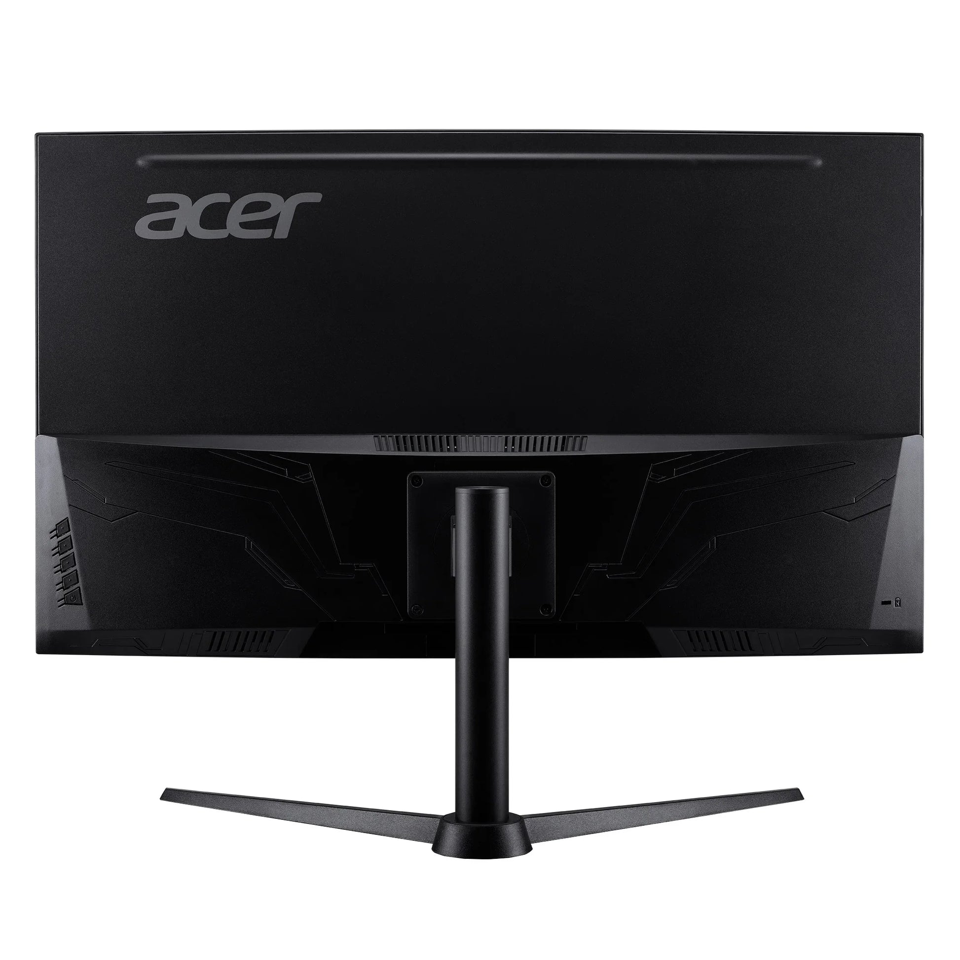 Rear view of black Acer ultrawide computer monitor with sturdy V-shaped stand