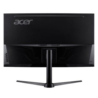 Rear view of black Acer ultrawide computer monitor with sturdy V-shaped stand