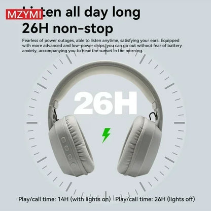 Wireless over-ear headphones with 26-hour battery life, gray color, long playtime feature
