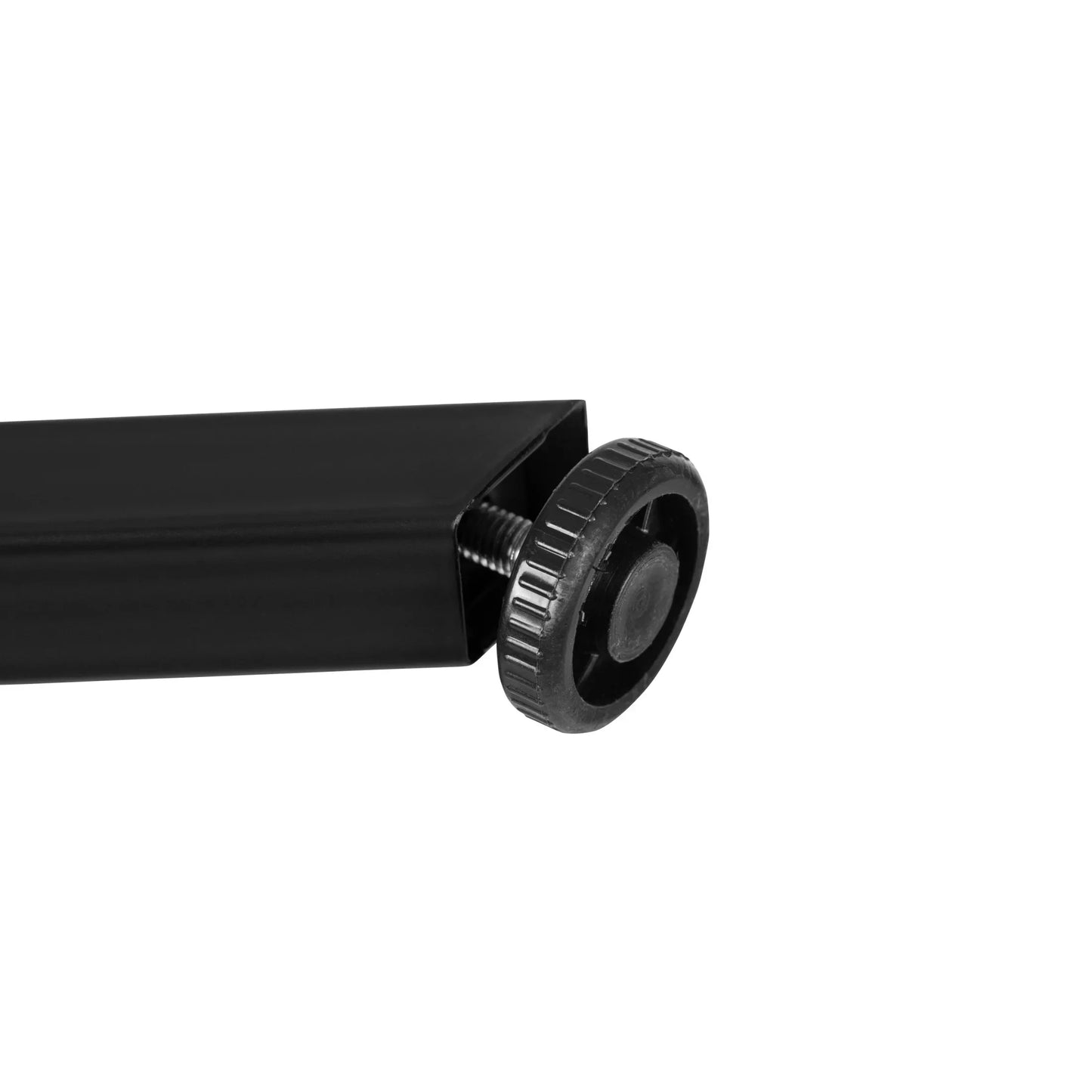 Black adjustable furniture leg with threaded screw and round leveling foot