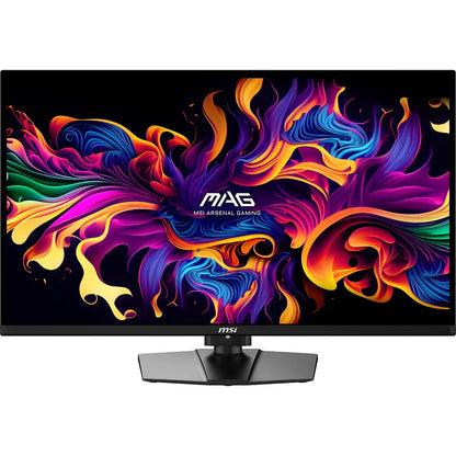 MSI Arsenal Gaming monitor with vibrant abstract colorful wave design on screen, sleek black frame and stand