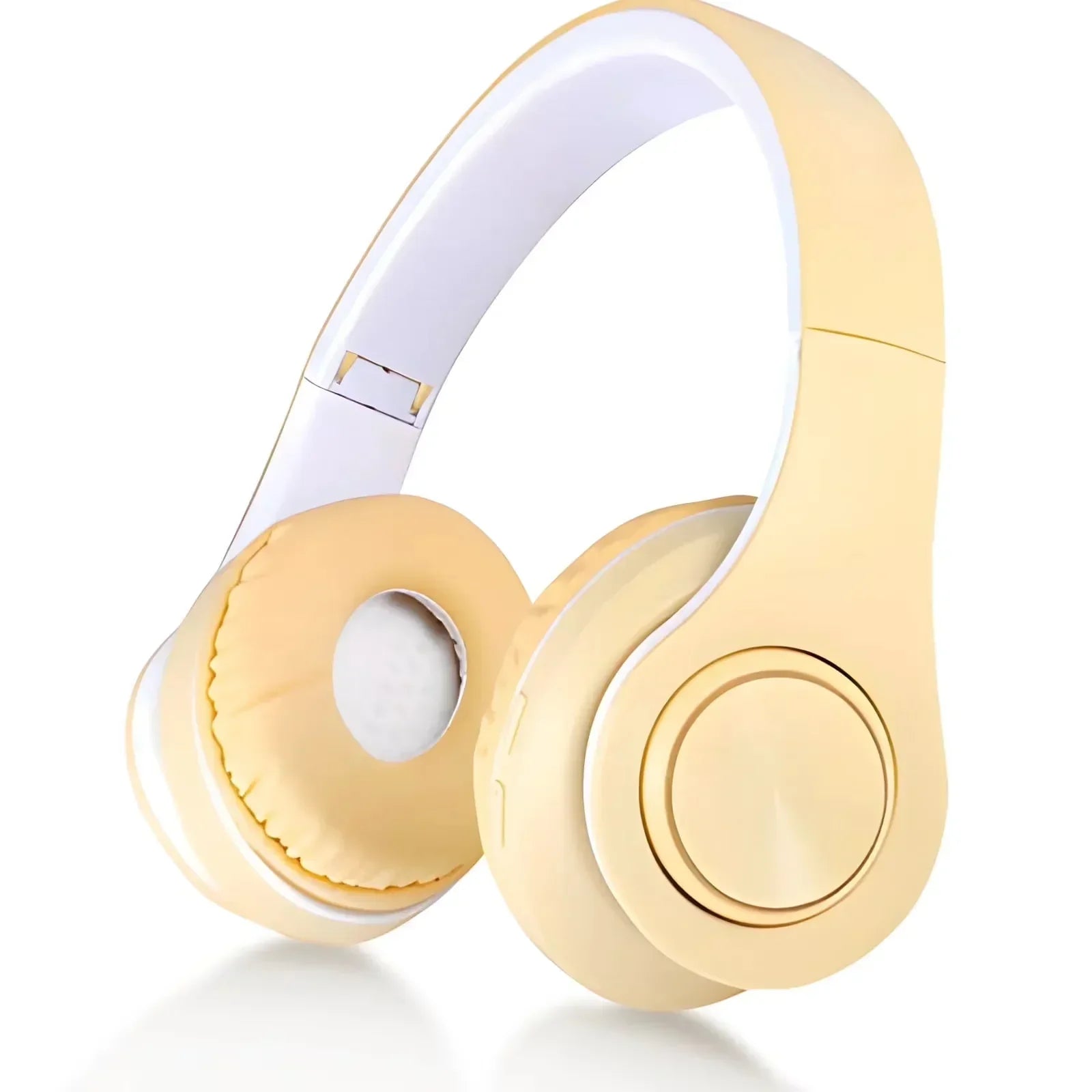 Yellow over-ear gaming headset with cushioned ear pads on white background