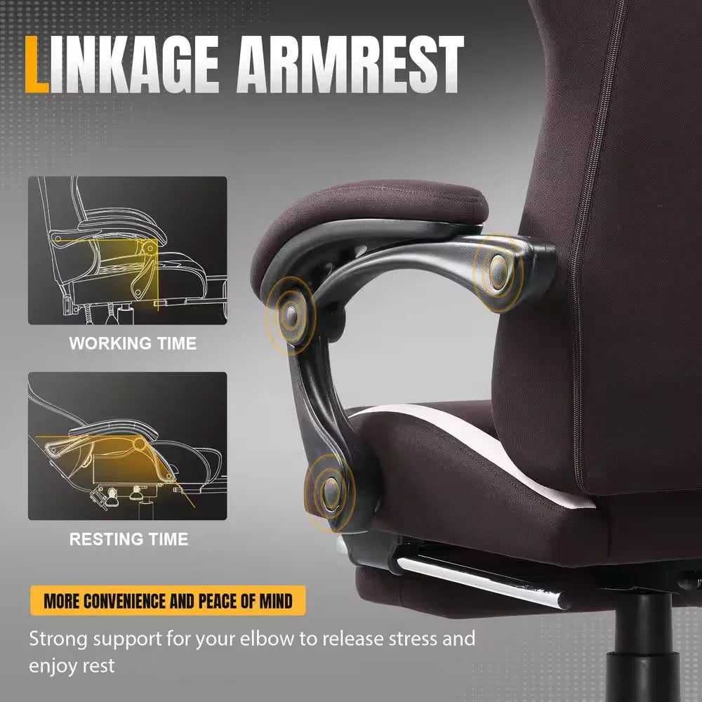 Adjustable linkage armrest on ergonomic office chair for strong elbow support during work and rest